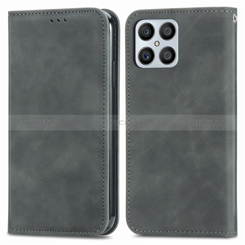 Custodia Portafoglio In Pelle Cover con Supporto S04D per Huawei Honor X8 4G Grigio