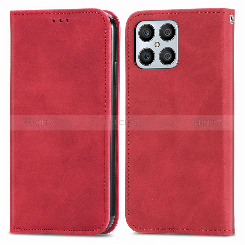 Custodia Portafoglio In Pelle Cover con Supporto S04D per Huawei Honor X8 4G Rosso