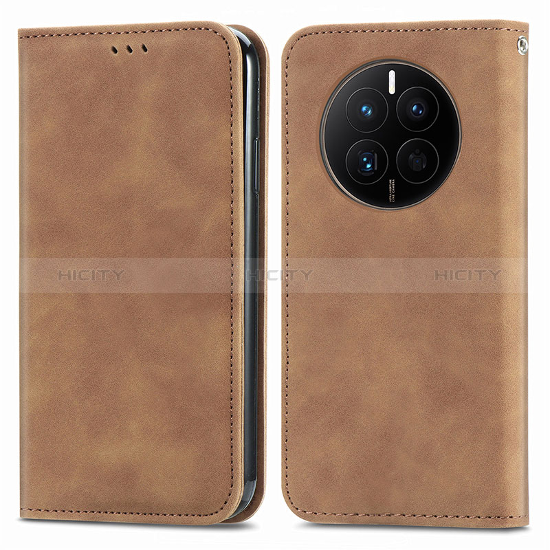 Custodia Portafoglio In Pelle Cover con Supporto S04D per Huawei Mate 50 Marrone