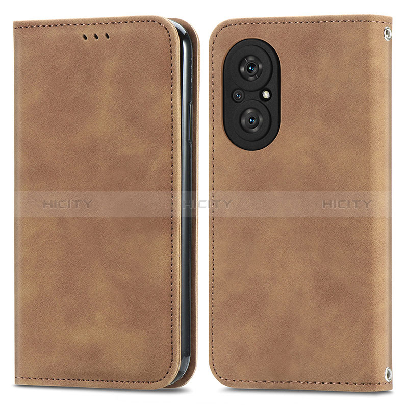 Custodia Portafoglio In Pelle Cover con Supporto S04D per Huawei Nova 9 SE Marrone