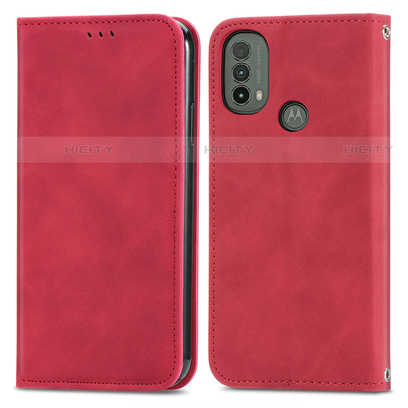 Custodia Portafoglio In Pelle Cover con Supporto S04D per Motorola Moto E20 Rosso