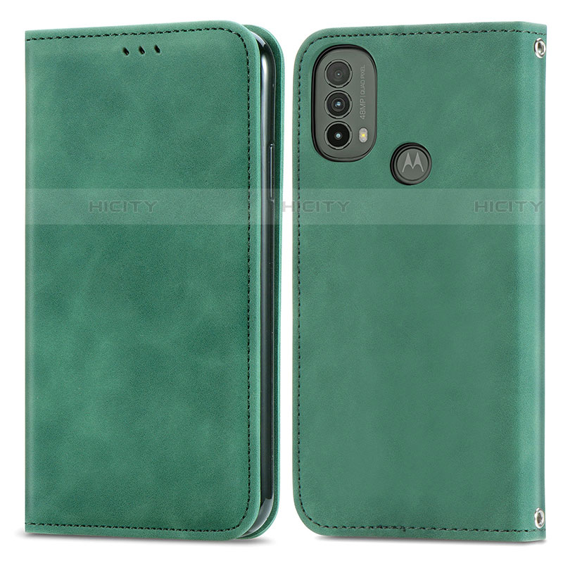 Custodia Portafoglio In Pelle Cover con Supporto S04D per Motorola Moto E20 Verde