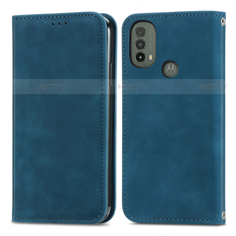 Custodia Portafoglio In Pelle Cover con Supporto S04D per Motorola Moto E30 Blu