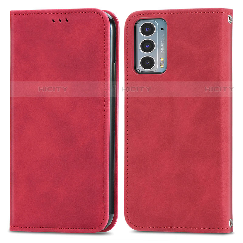 Custodia Portafoglio In Pelle Cover con Supporto S04D per Motorola Moto Edge 20 5G Rosso