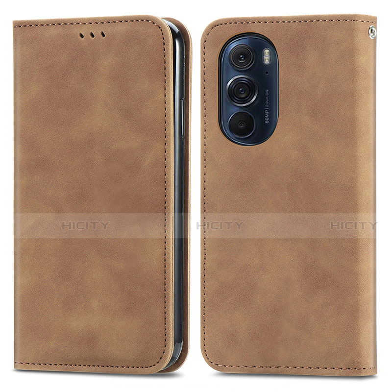 Custodia Portafoglio In Pelle Cover con Supporto S04D per Motorola Moto Edge 30 Pro 5G Marrone