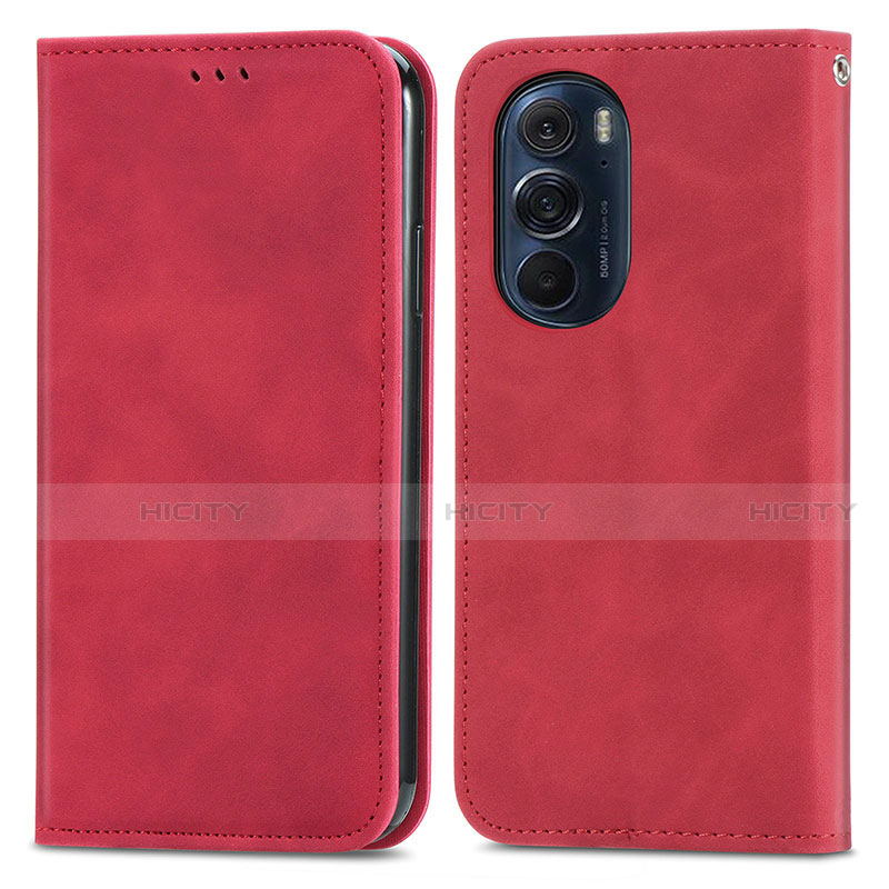 Custodia Portafoglio In Pelle Cover con Supporto S04D per Motorola Moto Edge 30 Pro 5G Rosso