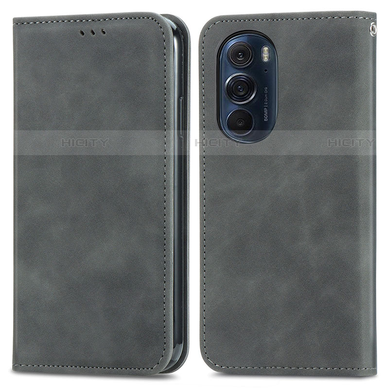 Custodia Portafoglio In Pelle Cover con Supporto S04D per Motorola Moto Edge Plus (2022) 5G Grigio