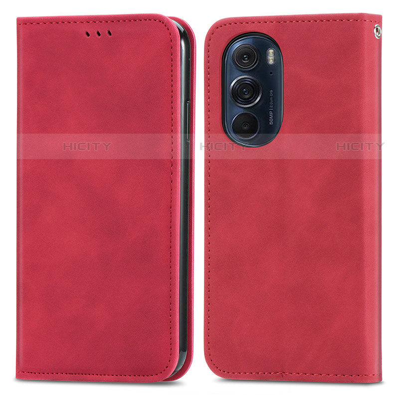 Custodia Portafoglio In Pelle Cover con Supporto S04D per Motorola Moto Edge Plus (2022) 5G Rosso