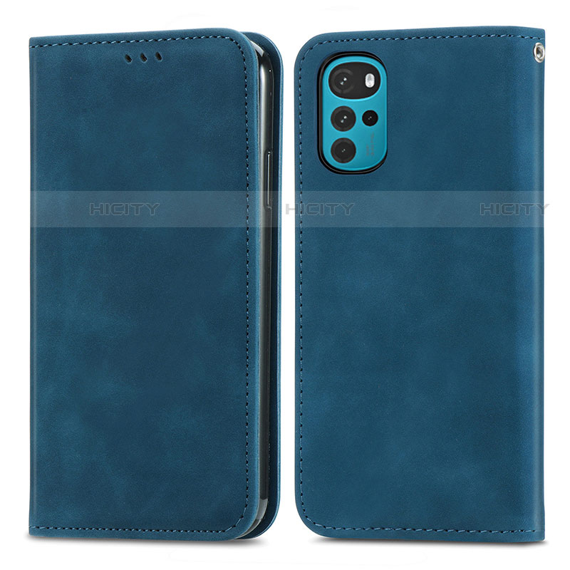 Custodia Portafoglio In Pelle Cover con Supporto S04D per Motorola Moto G22 Blu