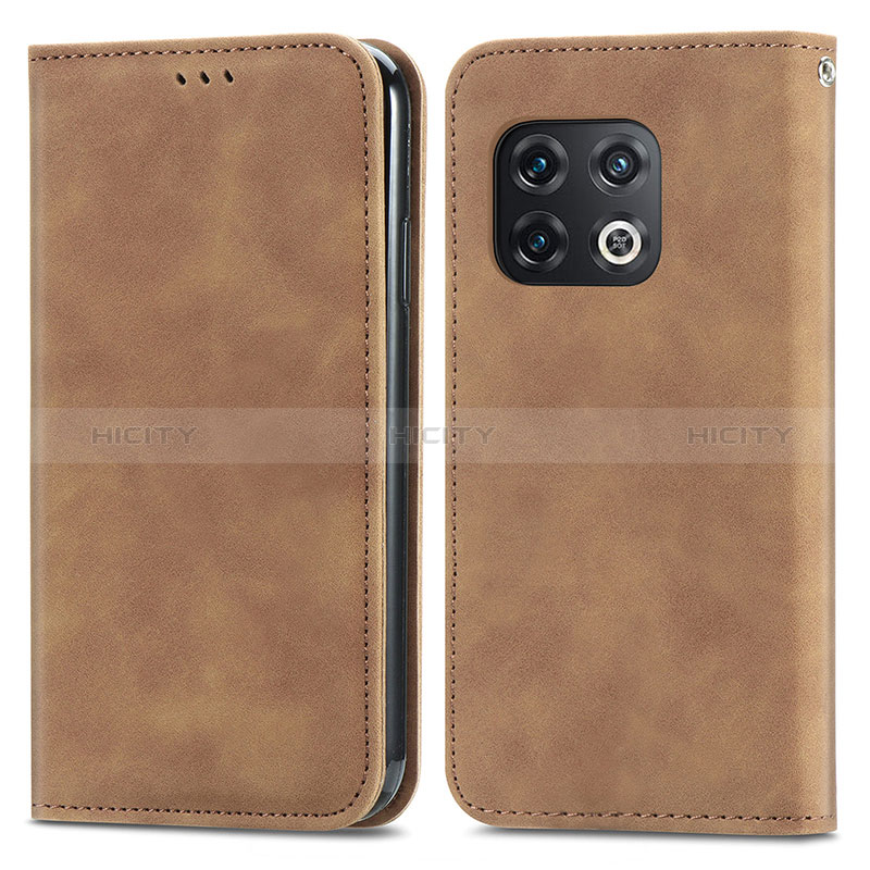 Custodia Portafoglio In Pelle Cover con Supporto S04D per OnePlus 10 Pro 5G Marrone