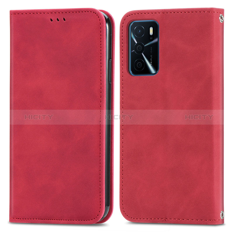 Custodia Portafoglio In Pelle Cover con Supporto S04D per Oppo A16 Rosso