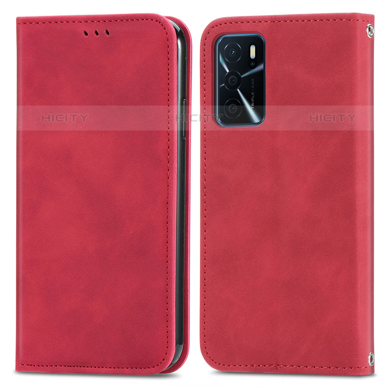 Custodia Portafoglio In Pelle Cover con Supporto S04D per Oppo A16s Rosso