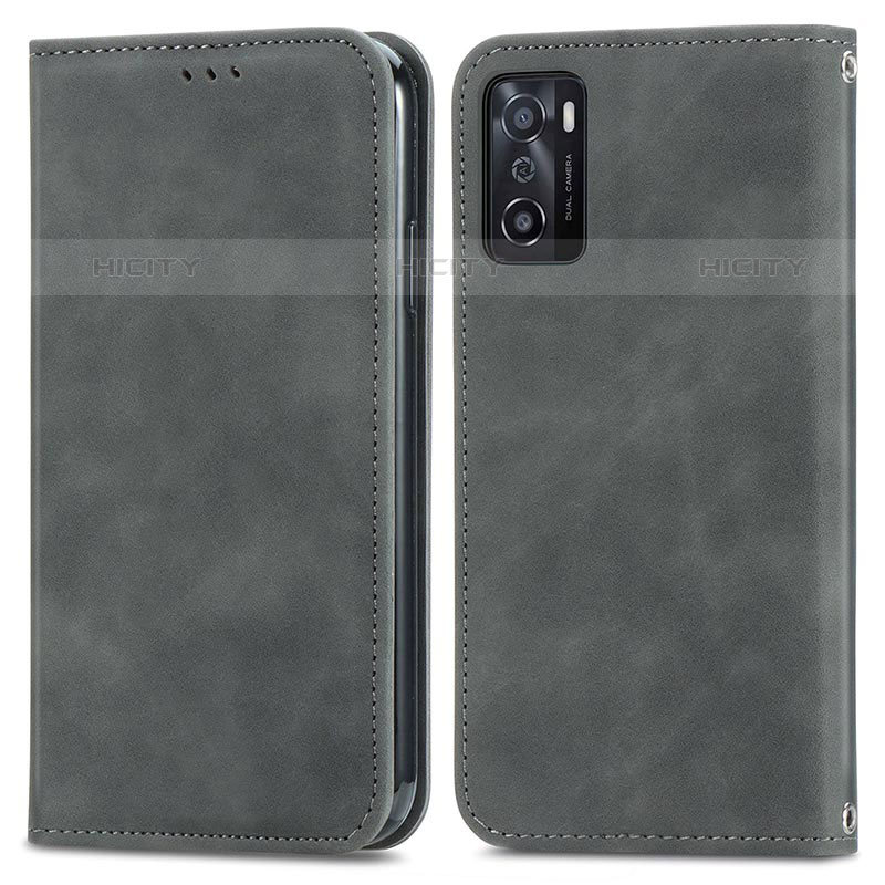 Custodia Portafoglio In Pelle Cover con Supporto S04D per Oppo A55S 5G Grigio