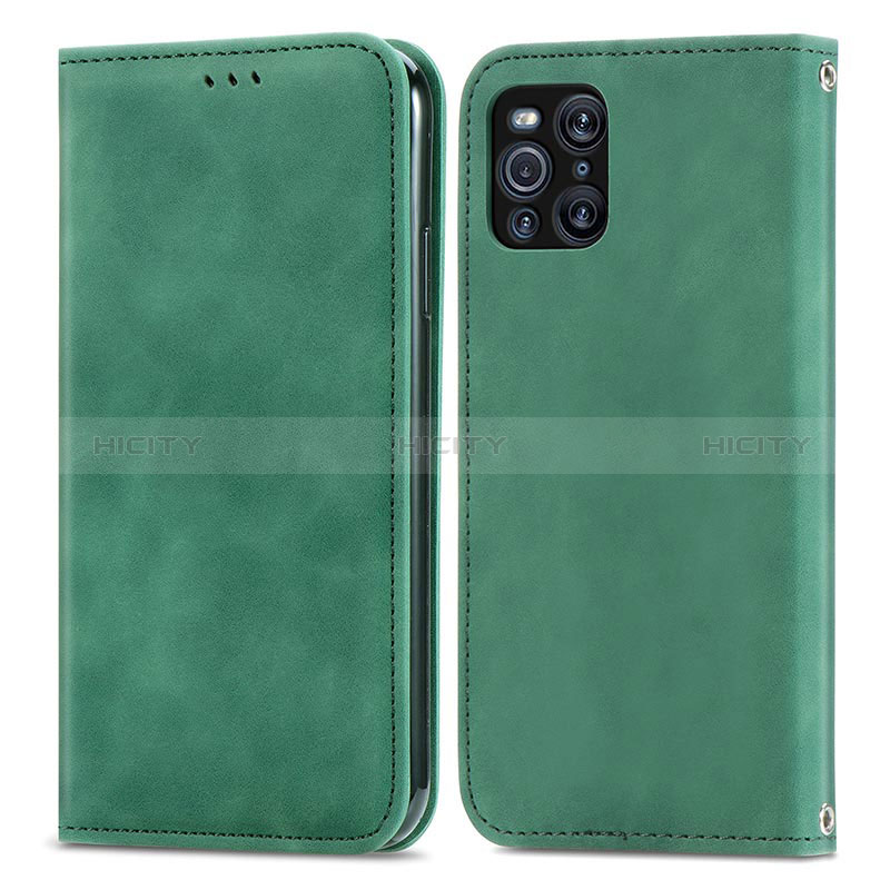 Custodia Portafoglio In Pelle Cover con Supporto S04D per Oppo Find X3 5G Verde