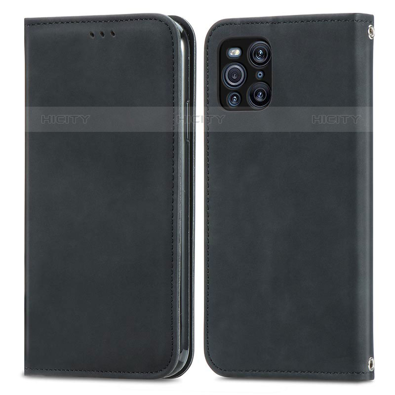 Custodia Portafoglio In Pelle Cover con Supporto S04D per Oppo Find X3 Pro 5G Nero