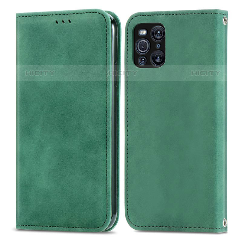 Custodia Portafoglio In Pelle Cover con Supporto S04D per Oppo Find X3 Pro 5G Verde