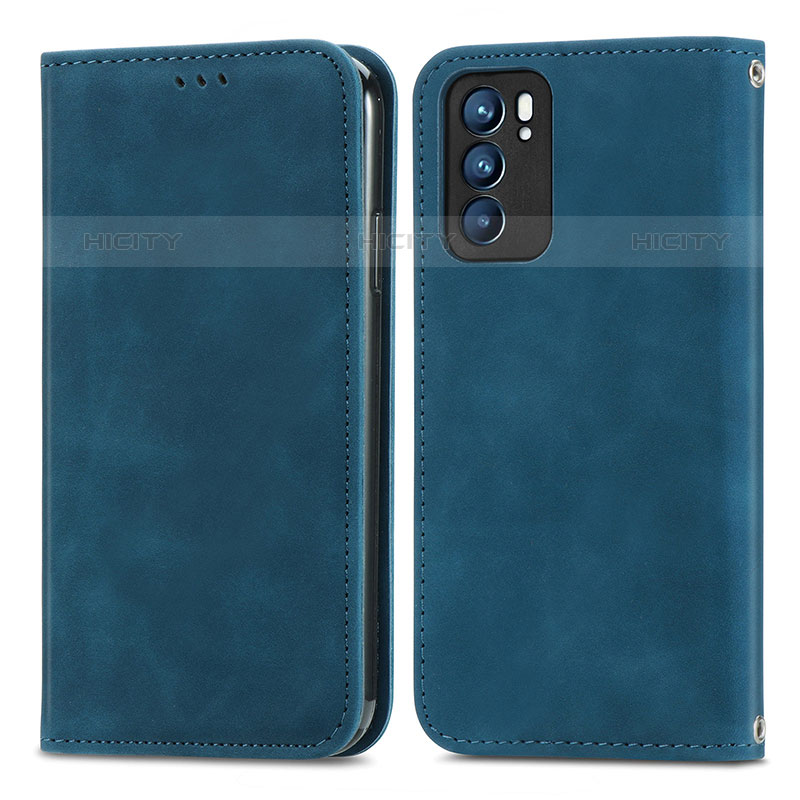 Custodia Portafoglio In Pelle Cover con Supporto S04D per Oppo Reno6 5G Blu