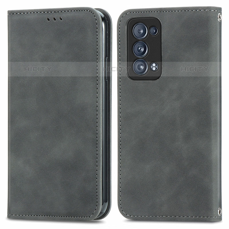 Custodia Portafoglio In Pelle Cover con Supporto S04D per Oppo Reno6 Pro 5G Grigio