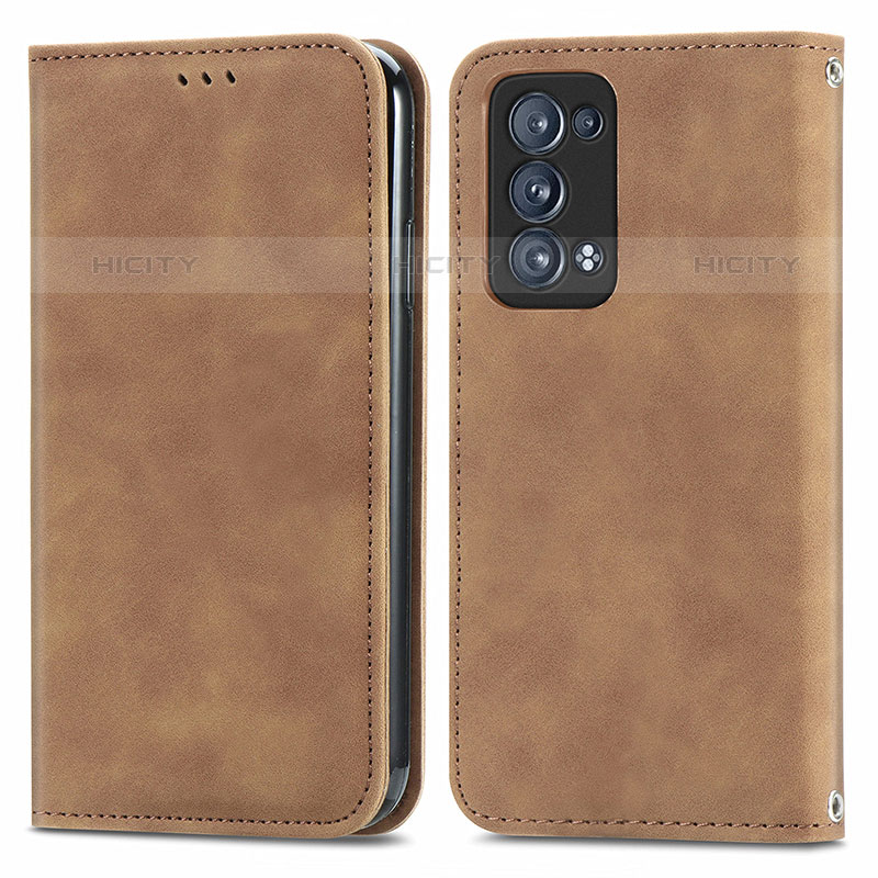 Custodia Portafoglio In Pelle Cover con Supporto S04D per Oppo Reno6 Pro 5G Marrone