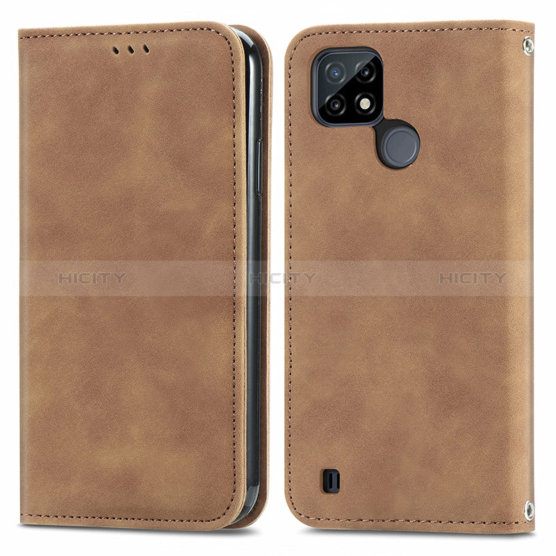 Custodia Portafoglio In Pelle Cover con Supporto S04D per Realme C21 Marrone