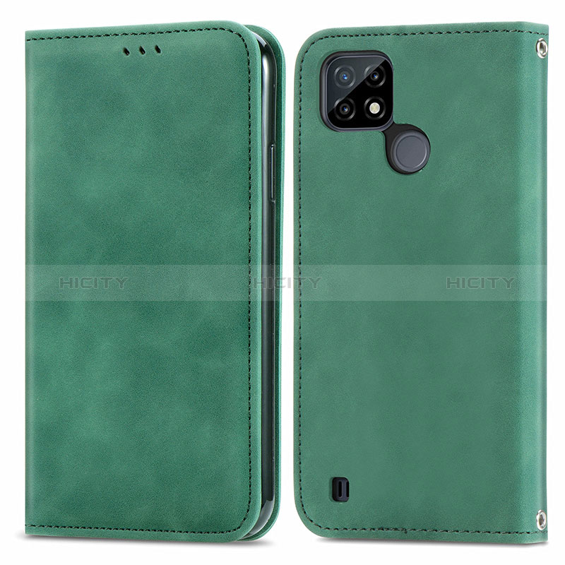 Custodia Portafoglio In Pelle Cover con Supporto S04D per Realme C21 Verde