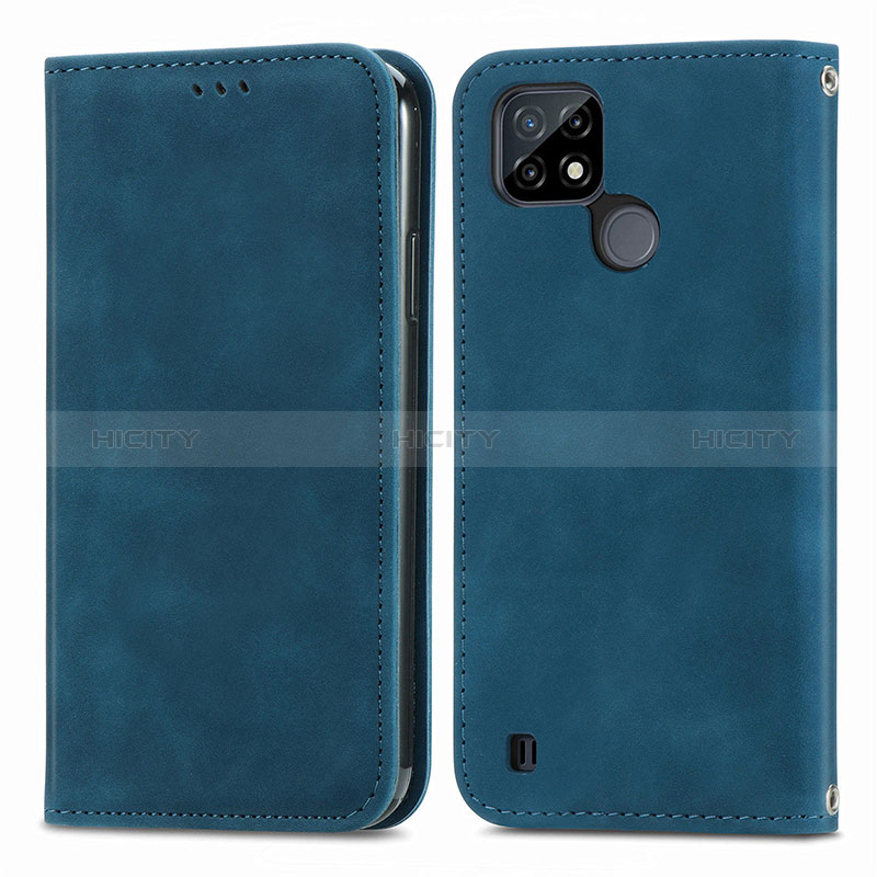 Custodia Portafoglio In Pelle Cover con Supporto S04D per Realme C21Y Blu