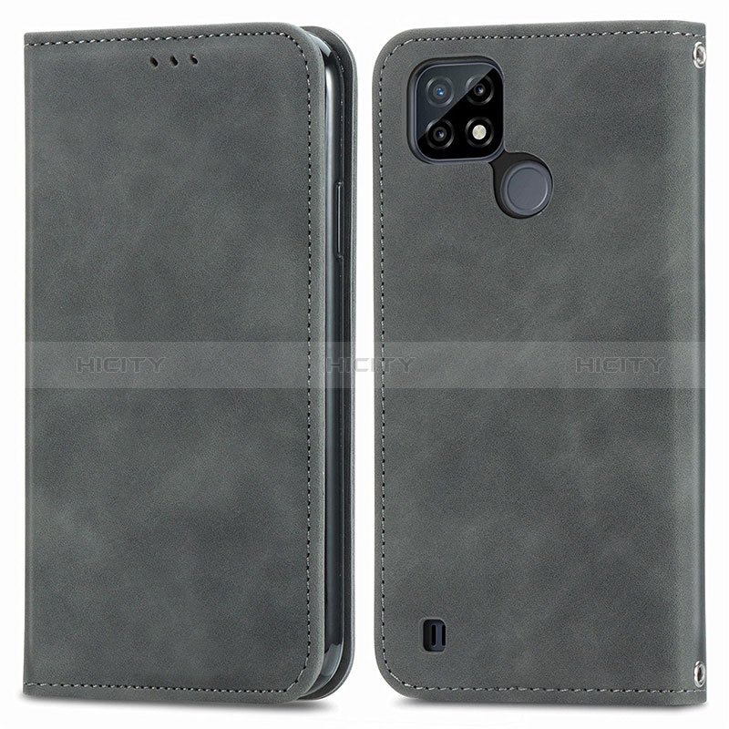 Custodia Portafoglio In Pelle Cover con Supporto S04D per Realme C21Y Grigio