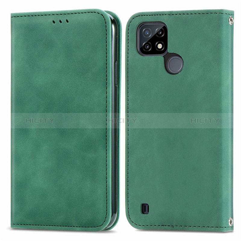 Custodia Portafoglio In Pelle Cover con Supporto S04D per Realme C25Y Verde