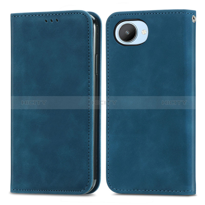 Custodia Portafoglio In Pelle Cover con Supporto S04D per Realme C30 Blu