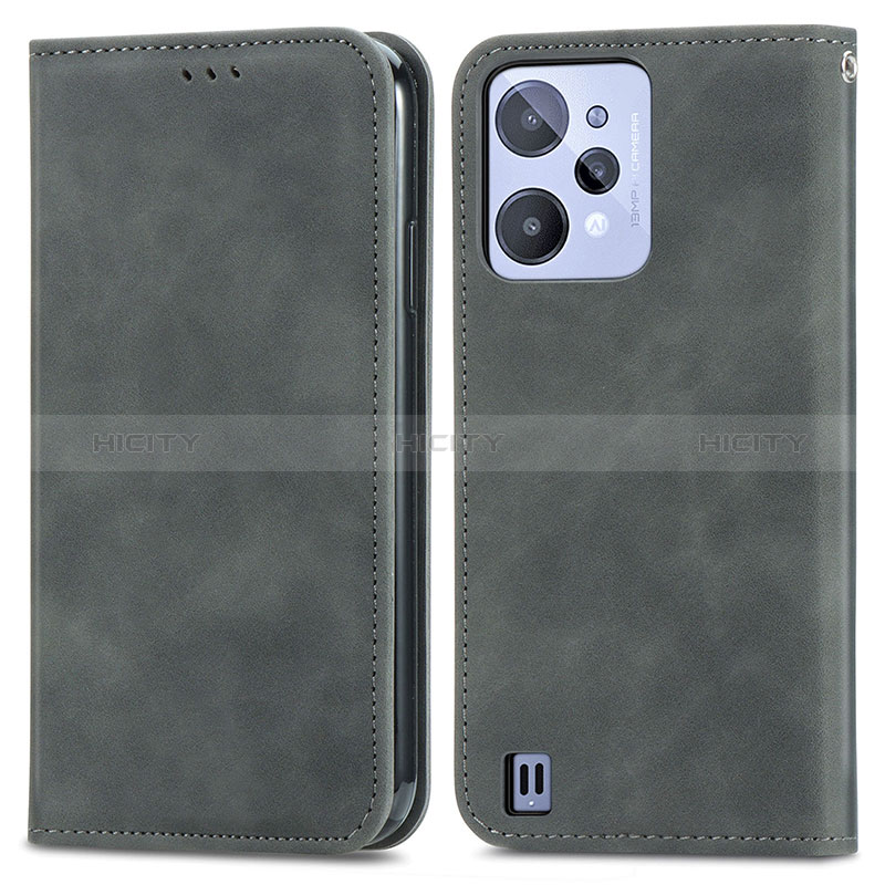 Custodia Portafoglio In Pelle Cover con Supporto S04D per Realme C31 Grigio