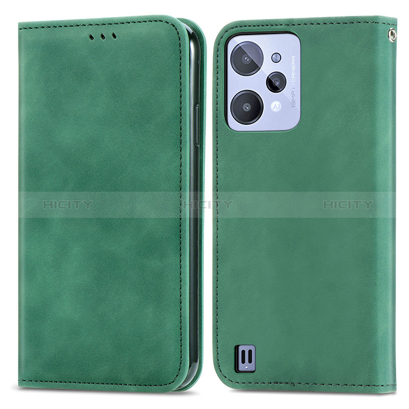 Custodia Portafoglio In Pelle Cover con Supporto S04D per Realme C31 Verde