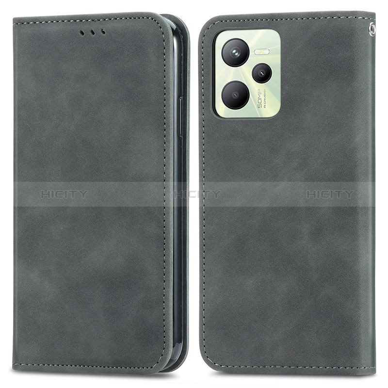 Custodia Portafoglio In Pelle Cover con Supporto S04D per Realme C35 Grigio