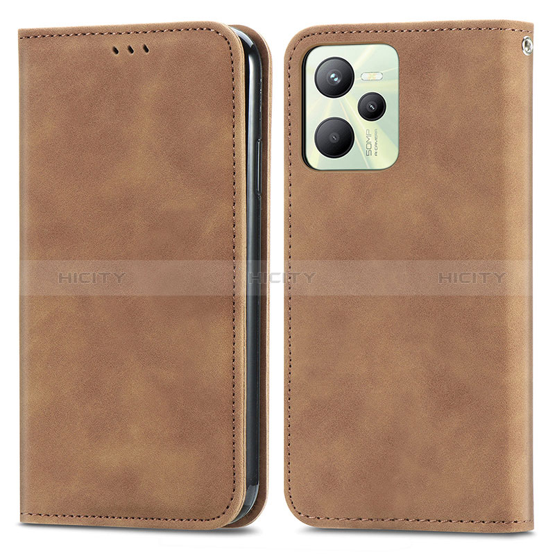 Custodia Portafoglio In Pelle Cover con Supporto S04D per Realme C35 Marrone