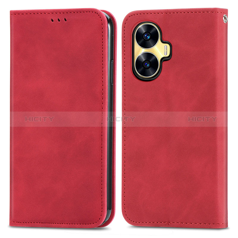 Custodia Portafoglio In Pelle Cover con Supporto S04D per Realme C55 Rosso