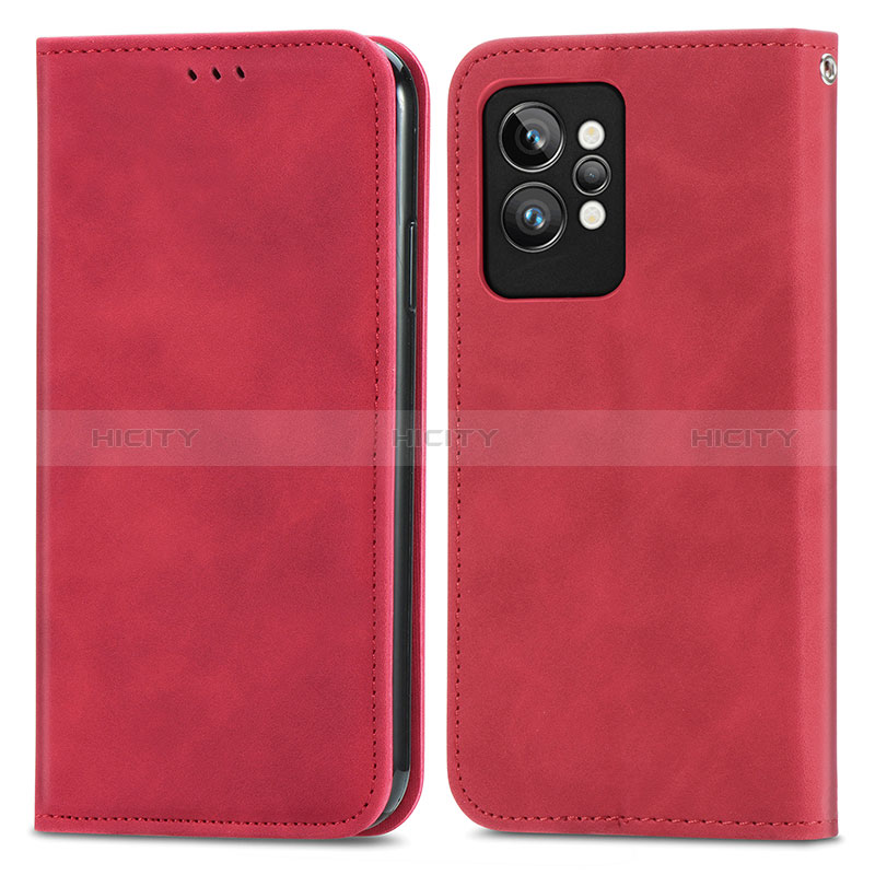 Custodia Portafoglio In Pelle Cover con Supporto S04D per Realme GT2 Pro 5G Rosso