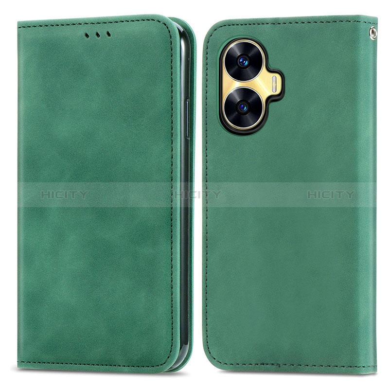 Custodia Portafoglio In Pelle Cover con Supporto S04D per Realme Narzo N55 Verde