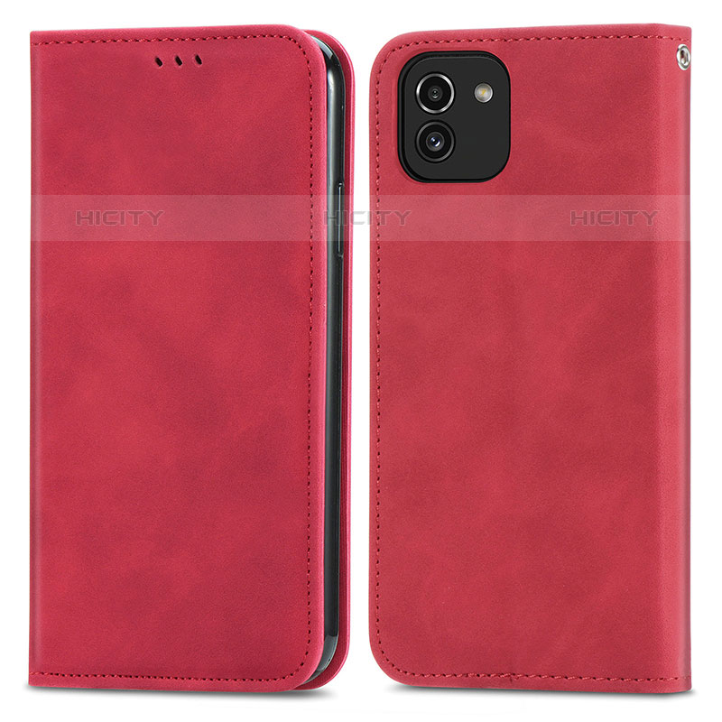 Custodia Portafoglio In Pelle Cover con Supporto S04D per Samsung Galaxy A03 Rosso