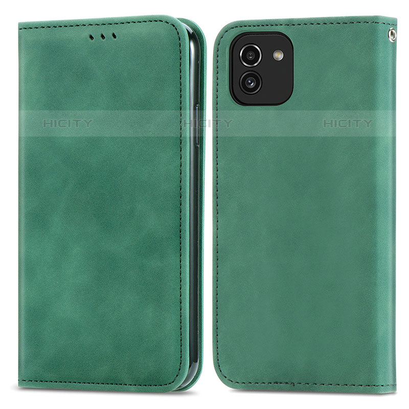 Custodia Portafoglio In Pelle Cover con Supporto S04D per Samsung Galaxy A03 Verde