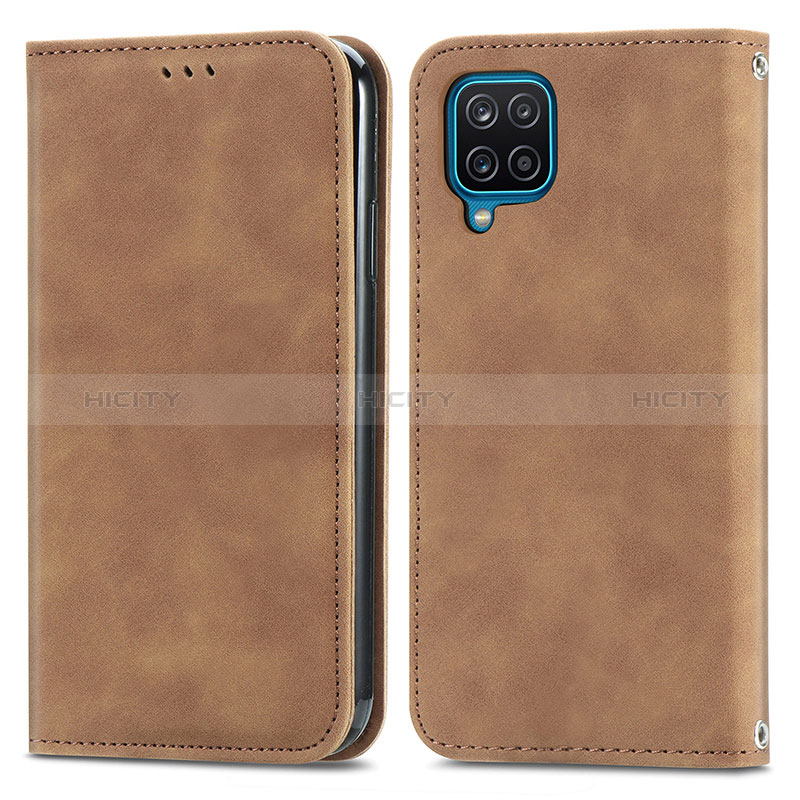 Custodia Portafoglio In Pelle Cover con Supporto S04D per Samsung Galaxy A12 Marrone