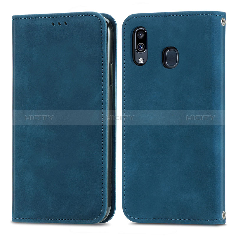 Custodia Portafoglio In Pelle Cover con Supporto S04D per Samsung Galaxy A20 Blu