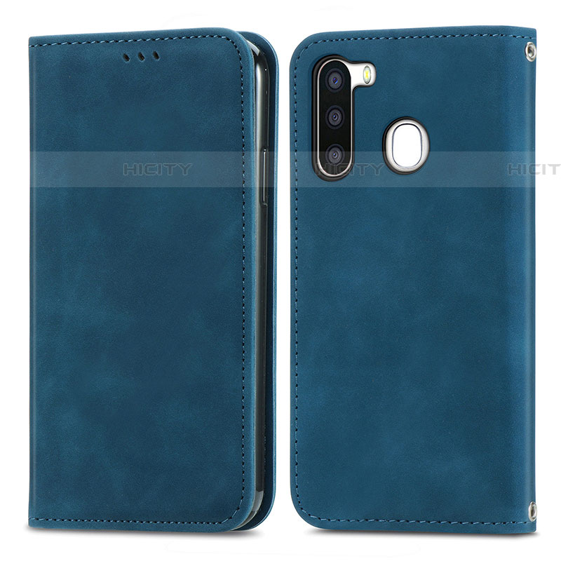 Custodia Portafoglio In Pelle Cover con Supporto S04D per Samsung Galaxy A21 European Blu