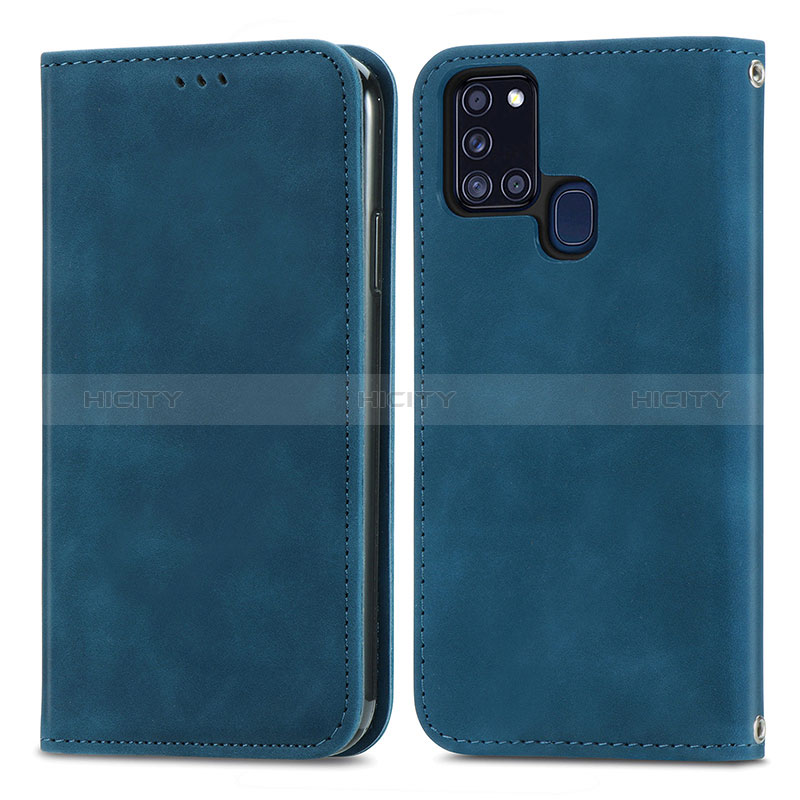 Custodia Portafoglio In Pelle Cover con Supporto S04D per Samsung Galaxy A21s Blu