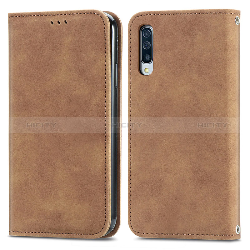 Custodia Portafoglio In Pelle Cover con Supporto S04D per Samsung Galaxy A30S Marrone