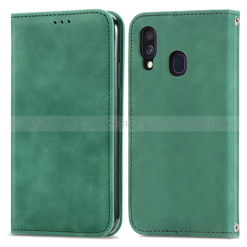 Custodia Portafoglio In Pelle Cover con Supporto S04D per Samsung Galaxy A40 Verde