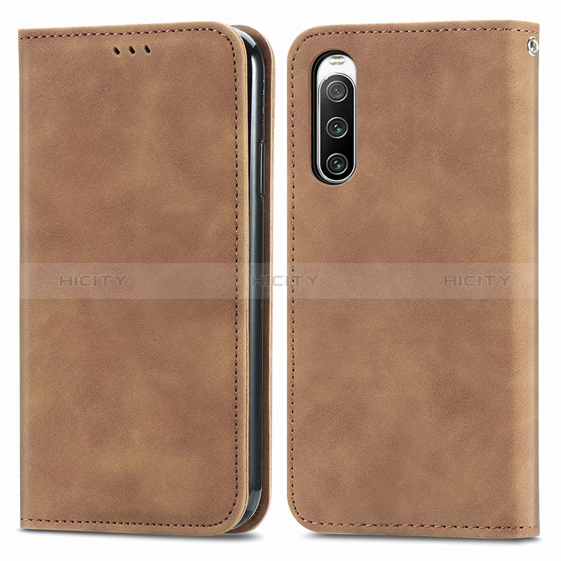 Custodia Portafoglio In Pelle Cover con Supporto S04D per Sony Xperia 10 IV SO-52C Marrone