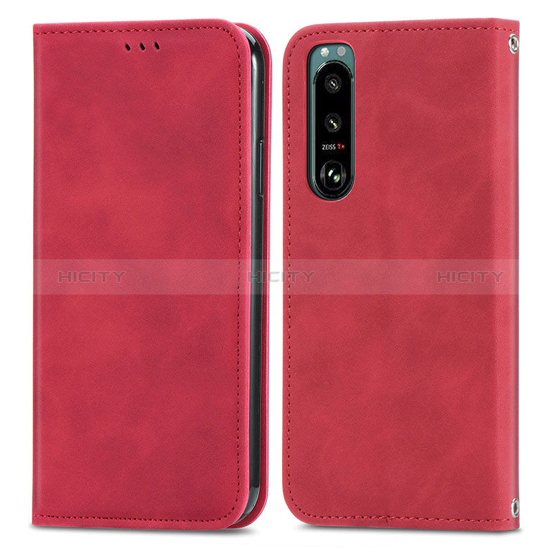 Custodia Portafoglio In Pelle Cover con Supporto S04D per Sony Xperia 5 III Rosso