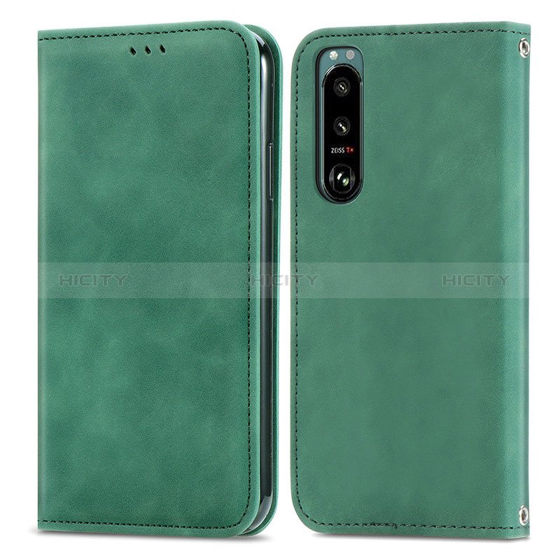 Custodia Portafoglio In Pelle Cover con Supporto S04D per Sony Xperia 5 III Verde