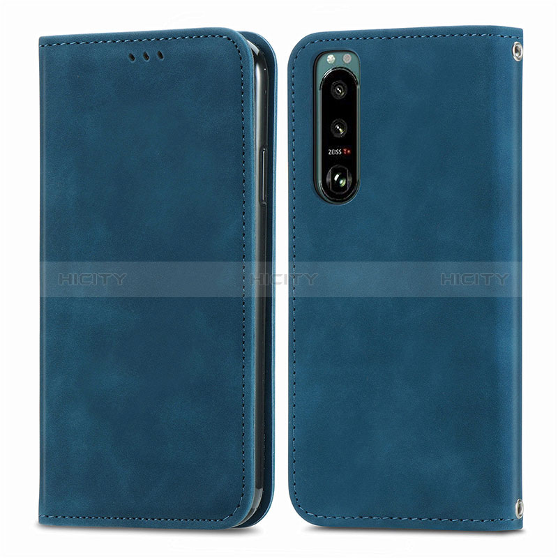 Custodia Portafoglio In Pelle Cover con Supporto S04D per Sony Xperia 5 IV Blu