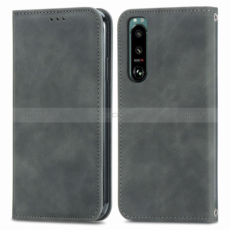 Custodia Portafoglio In Pelle Cover con Supporto S04D per Sony Xperia 5 IV Grigio