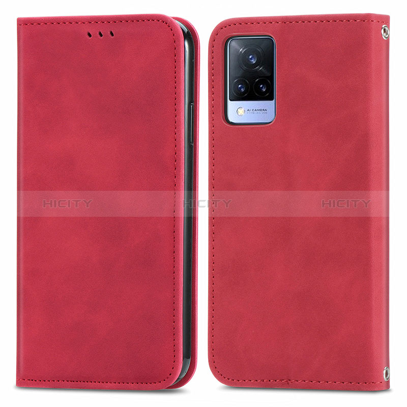 Custodia Portafoglio In Pelle Cover con Supporto S04D per Vivo V21 5G Rosso